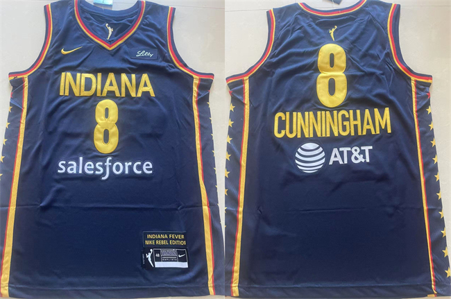 Men's Indiana Fever #8 Sophie Cunningham Navy Stitched Basketball Jersey